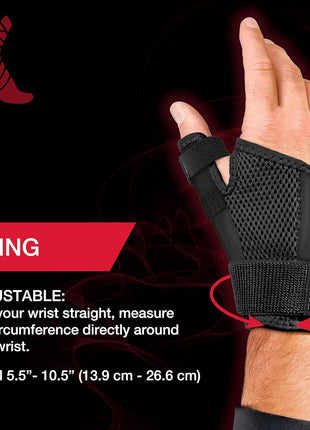 MUELLER Sports Medicine Adjust to Fit Thumb Brace, Spica Splint, Thumb Pain Relief Stabilizer for Men and Women, Ideal for De Quervain's Tenosynovitis, Arthritis, Sprains, Fits Right or Left, Black, One Size