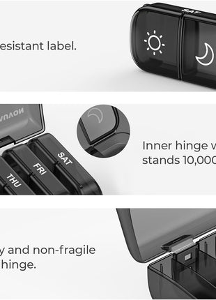 AUVON Weekly Pill Organizer 2 Times a Day, One-Side Large Opening, Easy‐Use | AM PM Pill Case, XL Pill Box 7 Day, Travel Medication Organizer for Medication, Vitamins, Fish Oils, Supplements, Black