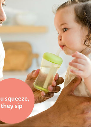 The First Years Squeeze & Sip Toddler Straw Cups - Squeezable Transition Sippy Cup with Silicone Straw - Toddler Feeding Supplies - 7 Oz - 3 Count - Ages 6 Months and Up