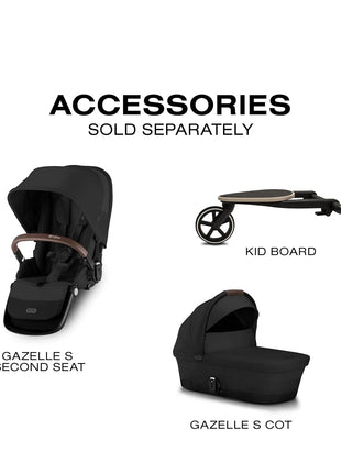 Cybex Gazelle S All-in-One Toddler and Baby Stroller with Over 20 Modular Configurations, Ergonomic Near-Flat Recline, Shopper Basket, and Compact Fold, Moon Black, Silver Frame
