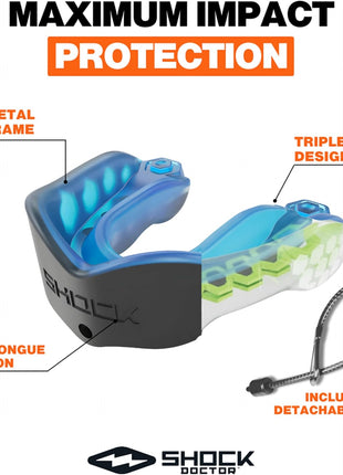 Shock Doctor Mouth Guard Sports, Hockey, Lacrosse, Baseball, Wrestling Moutguard, Gel Max Heavy Duty Protection & Custom Fit, Football Mouth Guard with Strap, Adult & Youth Mouthguard