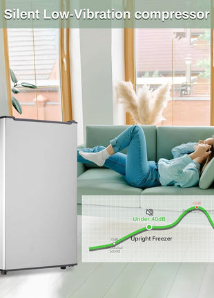 Maine Upright Freezer 3.6 Cu.Ft Mini Freezer with Reversible Stainless Steel Door Freestanding Compact Freezer with 3 Adjustable Thermostat, Small Freezer for Apartment Dorm (Silver)