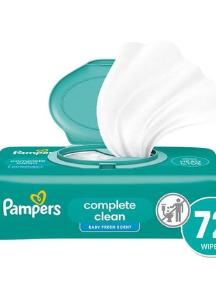 Pampers Baby Wipes, Complete Clean Baby Fresh Scented Wipe, Gently Cleans Head to Toe, 72 Total (1 Flip-Top Packs)