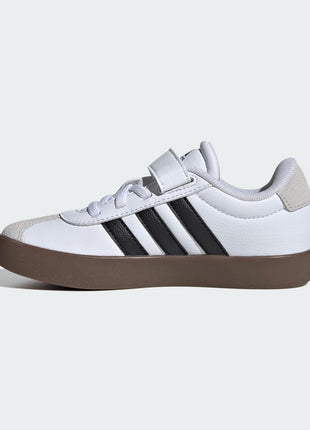 adidas VL Court 3.0 Elastic Lace & Strap Sneaker, White/Black/Grey, 2 US Unisex Little Kid