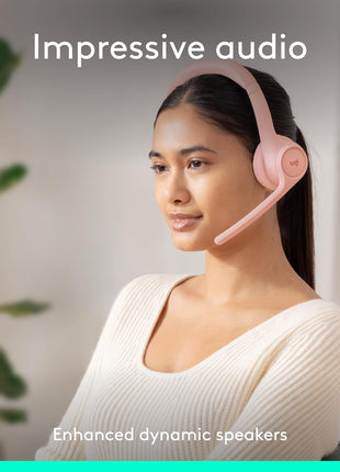 Logitech Zone 300 Wireless Bluetooth Headset with Noise-Canceling Microphone, Compatible with Windows, Mac, Chrome, Linux, iOS, iPadOS, Android – Rose