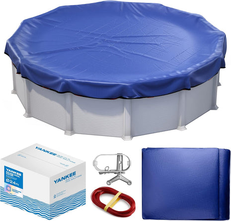 Winter Pool Cover 24 ft Round for Above Ground | Extra Thick & Durable Above-Ground Pool Cover | Sapphire Series of Premium Cold- and UV-Resistant Pool Cover | by Yankee Pool Pillow