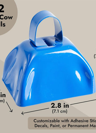 BLUE PANDA 12 Pack 3-inch Cowbells with Handle, Blue Hand Percussion Cow Bells Noise Makers for Sporting Events, Football Games and Celebrations - Cowbell Noise Maker