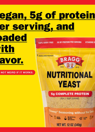 Bragg Premium Nutritional Yeast Seasoning - Vegan, Gluten Free – Good Source of Protein & Vitamins – Nutritious Savory Parmesan Cheese Substitute (Original, 12 Ounce (Pack of 1))