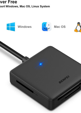 Memory Card Reader, BENFEI 4in1 USB 3.0 and USB-C to SD Micro SD MS CF Card Reader Adapter, 4 Cards Simultaneously Read and Write, Compatible with iPhone 15 Series, MacBook Pro/Air 2023, and More