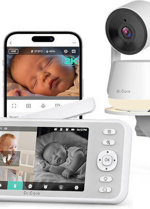 Dr.Care LumiView Smart WiFi Baby Monitor - 5inch 1080P FHD & 2K Camera App Control, Privacy Mode, 5000mAh Removable Battery,Cry & Motion Alerts, HD Night Vision, RGB Night Light, Multi-User, 1279ft Range