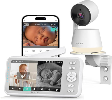 Dr.Care LumiView Smart WiFi Baby Monitor - 5inch 1080P FHD & 2K Camera App Control, Privacy Mode, 5000mAh Removable Battery,Cry & Motion Alerts, HD Night Vision, RGB Night Light, Multi-User, 1279ft Range