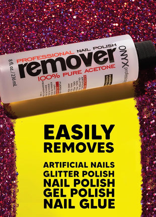 Onyx Professional 100% Pure Acetone Nail Polish Remover Kit with 7 inch Nail File, 8 fl oz - Made in USA, Maximum-Strength Gel Polish Remover, Artificial & Glitter Nail Polish