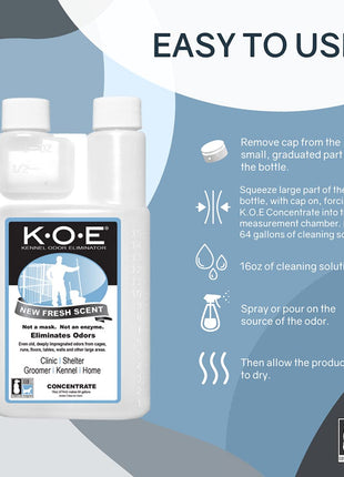 Odorcide K.O.E Kennel Odor Eliminator Concentrate 芒聙聯 For Cages, Runs & More 芒聙聯 For Home & Kennel w/Safe, Non-Enzymatic Formula (Fresh Scent, 16 oz)
