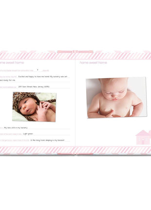Pearhead Baby Memory Book, First 5 Years Baby Milestone Book, Pregnancy Journal, Gender Neutral Newborn Keepsake, With Clean-Touch Ink Pad For Baby's Handprint or Footprint, Pink Chevron