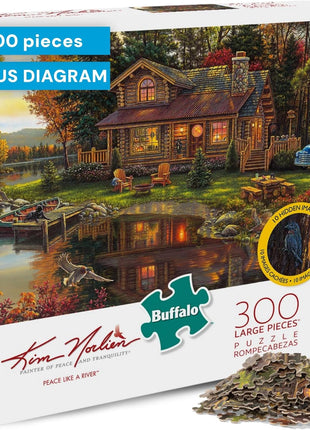 Buffalo Games - Peace Like A River - 300 Large Piece Puzzle for Adults | Art by Kim Norlien, Made in USA, Easy-Grip Pieces, Recycled Board , Size: 21 x 15 in, Include Poster, Frameable Art, Giftable