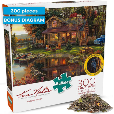 Buffalo Games - Peace Like A River - 300 Large Piece Puzzle for Adults | Art by Kim Norlien, Made in USA, Easy-Grip Pieces, Recycled Board , Size: 21 x 15 in, Include Poster, Frameable Art, Giftable