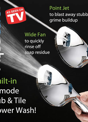 AquaCare High Pressure 8 mode Handheld Shower Head   Anti clog Nozzles, Built in Power Wash to Clean Tub, Tile & Pets, Extra Long 6 ft. Stainless Steel Hose, Wall & Overhead Brackets