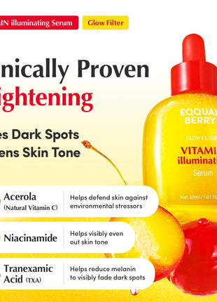 EQQUALBERRY Vitamin Illuminating Serum | Niacinamide 4% & TXA | Brightening Vitamin C Serum for Face Glow with Hyaluronic Acid | Dark Spot & Uneven Tone Care | Korean Skincare, 1.01 fl oz