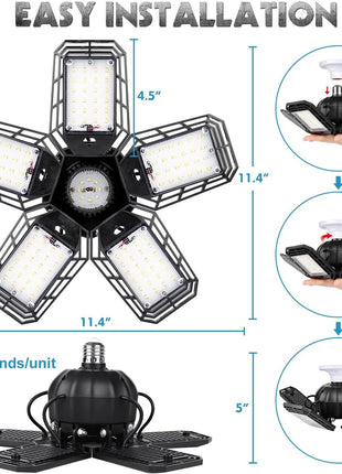 Luyata LED Garage Lights 2 Pack, Ceiling LED Shop Light 180W 18000LM 6500K Screw in Led Light with 5+1 Deformable Panels, Bright Led Lighting for Garage Workshop Basement Support E26/E27 Socket