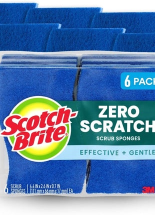 Scotch-Brite Zero Scratch Scrub Sponge, 6 Kitchen Sponges for Cleaning Around the Home, Bathroom & More, Scratch-Free Dish Scrubber, Multi-Surface Safe, Best for Nonstick Pots and Pans