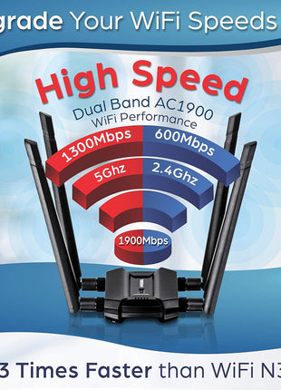 TRENDnet AC1900 High Power Dual Band Wireless USB Adapter, TEW-809UB, Stream 4K HD Video, Windows-Mac OS Compatible, NDAA & TAA Compliant, Increase Your Coverage, Detachable High Gain Antennas, Black