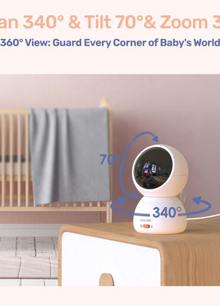 1080P WiFi Baby Monitor with Camera and Audio, Pan-Tilt-Zoom Video Camera, 4'' IPS Screen, HD Night Vision, Motion & Cry Detection, 360° View, Temperature Sensor, Feeding Reminder, Lullabies