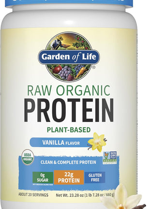 Garden of Life Protein Powder, Vegan Protein Powder, BCAA, Probiotics & Digestive Enzymes, Gluten & Lactose Free, Vanilla, 1.5 LB