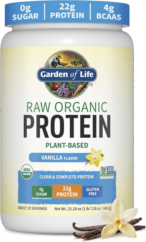 Garden of Life Protein Powder, Vegan Protein Powder, BCAA, Probiotics & Digestive Enzymes, Gluten & Lactose Free, Vanilla, 1.5 LB