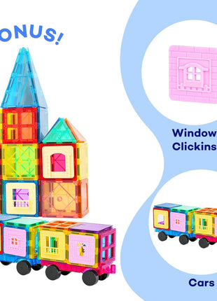 Anbalulu Magnetic Tiles 100PCS with 2 Cars, STEM Educational Building Blocks for Kids Ages 3-9, Magnet Construction Toys Gift for Toddlers