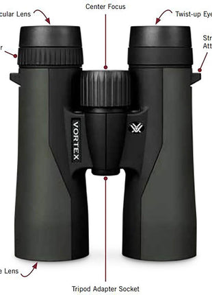 Vortex Optics Crossfire HD 10x42 Binoculars - HD Optical System, Tripod Adaptable, Rubber Armor, Waterproof, Fogproof, Shockproof, Included GlassPak - Unlimited, Unconditional Warranty