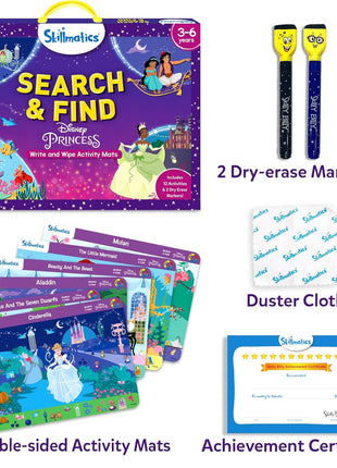 Skillmatics Search and Find Preschool Toy – Disney Princess, Gift for Kids | Write & Wipe Mats, Back to School, Learning & Educational Toy, Handwriting Aid, Toddlers & Kids, Arts & Crafts, Ages 3, 4, 5
