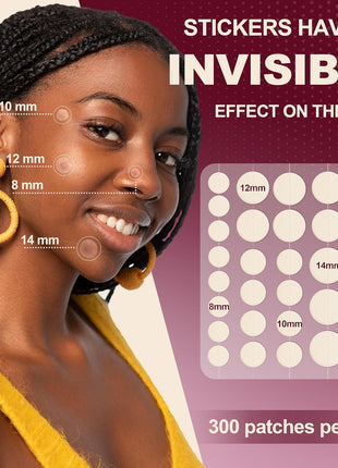 ShivriseTM Pimple Patches - 300 Counts - Hydrocolloid Acne Pimple Patches for Face for Covering Blemishes and Zits | Invisible Pimple Patches for Face and Skin | Acne Pimple Patch | (4 Sizes)