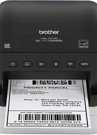 Brother QL-1110NWBC Wide Format, Postage and Barcode Professional Thermal Label Printer with Wireless Connectivity, Black And White, 6.7 inch x 5.9 inch x 8.7 inch