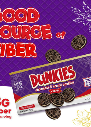 ChocZero Keto Chocolate Sandwich Cookies with Creme - Low Sugar Gluten Free Dunkies (1 Box, 9oz)