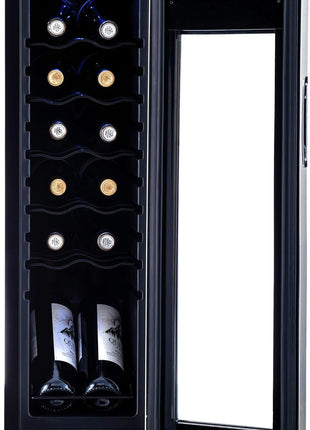 NewAir 12 Bottle Wine Cooler Refrigerator | Freestanding Wine Fridge | Stainless Steel, Double-Layer Tempered Glass Door, Quiet Compressor | 41F-64F Digital Temperature Control For Reds & Whites Wine