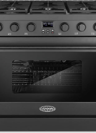 36 in. Lumin Coll 6.1 cu. ft. 6 Burner Gas Range, Convection, Matte Black | Cosmo COS-GRC366KB-BK Sealed Burners, 6 Oven Function, Digital Display with Timer, Cast Iron Grates, LP Convertible