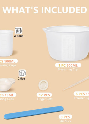 KISREL Silicone Measuring Cups for Resin, Resin Supplies with 600&100ml Cups, Resin Mixing Cups, Silicone Stir Sticks, Epoxy Mixing Cup