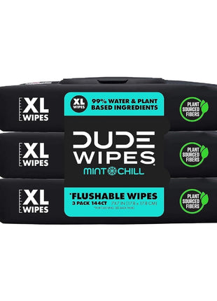 DUDE Wipes Unscented Adult Flushable Wet Wipes, Sensitive Skin, 288 Count | 99% water, extra large flushable butt wipes. Fragrance free, hypoallergenic, vitamin E and aloe. Septic safe. 6 packs of 48.