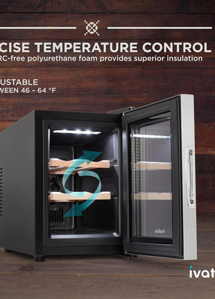 Ivation Premium 8 Bottle Horizontal Thermoelectric Wine Cooler/Chiller Counter Top Red & White Wine Cellar w/Digital Temperature, Freestanding Refrigerator Quiet Operation Fridge