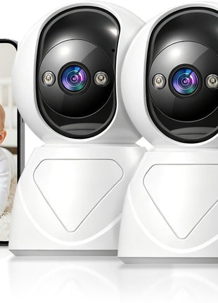 Baby Monitor with Camera and Audio, 3MP Baby Camera for Room, 355° Pan Tilt, Smart Motion Tracking, 3X Zoom, Color Night Vision, Two-Way Talk, 5G/2.4G WiFi, SD/Cloud, 2 Pack