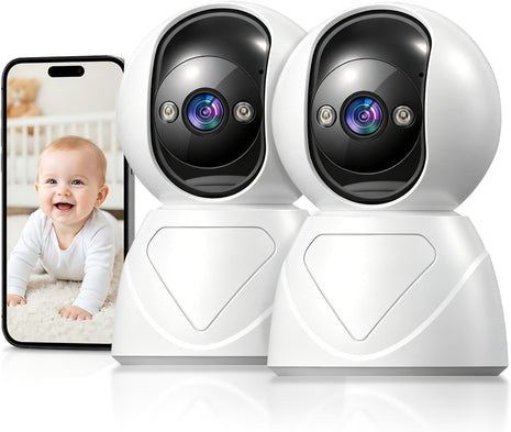 Baby Monitor with Camera and Audio, 3MP Baby Camera for Room, 355° Pan Tilt, Smart Motion Tracking, 3X Zoom, Color Night Vision, Two-Way Talk, 5G/2.4G WiFi, SD/Cloud, 2 Pack