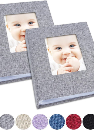 Vienrose Small Photo Album 4x6 Photos, 2 Pack Linen Cover Mini Photo Book, 26-Page Holds 52 Pictures, Artwork or Postcards Storage for Baby, Grey