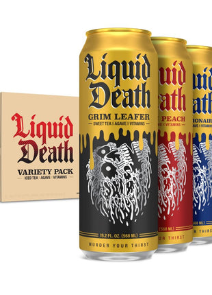 Liquid Death Iced Tea Variety 12-Pack (19.2 Oz Cans) (Grim Leafer, rest in Peach, Dead Billionaire, Green Guillotine)