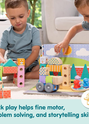 Melissa & Doug BlockablesTM Town Snap and Play, Mix and Match Connectable Wooden Building Blocks Play Set Toy for Preschool Boys and Girls (73 Pcs)