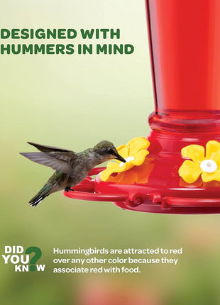 Hummingbird Feeder 10 oz [Set of 2] Plastic Feeders for Outdoors, with Built-in Ant Guard - Circular Perch with 5 Feeding Ports - Wide Mouth for Easy Filling/2 Part Base for Easy Cleaning