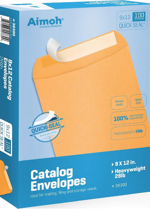 Aimoh 9 X 12 Self-Seal Brown Kraft Catalog Mailing Envelopes - 28lb - 100 Count, 9x12 Inch (38300)