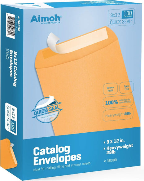 Aimoh 9 X 12 Self-Seal Brown Kraft Catalog Mailing Envelopes - 28lb - 100 Count, 9x12 Inch (38300)