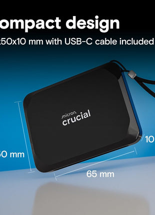 Crucial X9 2TB Portable SSD, Up to 1050MB/s, USB 3.2 USB-C, External Solid State Drive, Compatible with Windows, Mac, & Android, Reliable Storage for Games, Files, & Backups, Black - CT2000X9SSD902