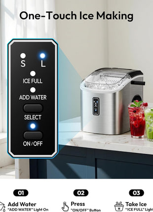 EUHOMY Ice Maker Countertop, 9 Cubes Ready in 6 Mins, 26lbs/24H, Self-Cleaning, Portable Ice Maker Machine with Carry Handle, Basket and Scoop, 2 Sizes of Bullet Ice for Home, Kitchen, Office