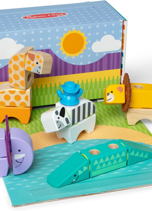 Melissa & Doug BlockablesTM Safari Snap and Play, Mix and Match Connectable Wooden Building Blocks Play Set Toy for Preschool Boys and Girls (34 Pcs)